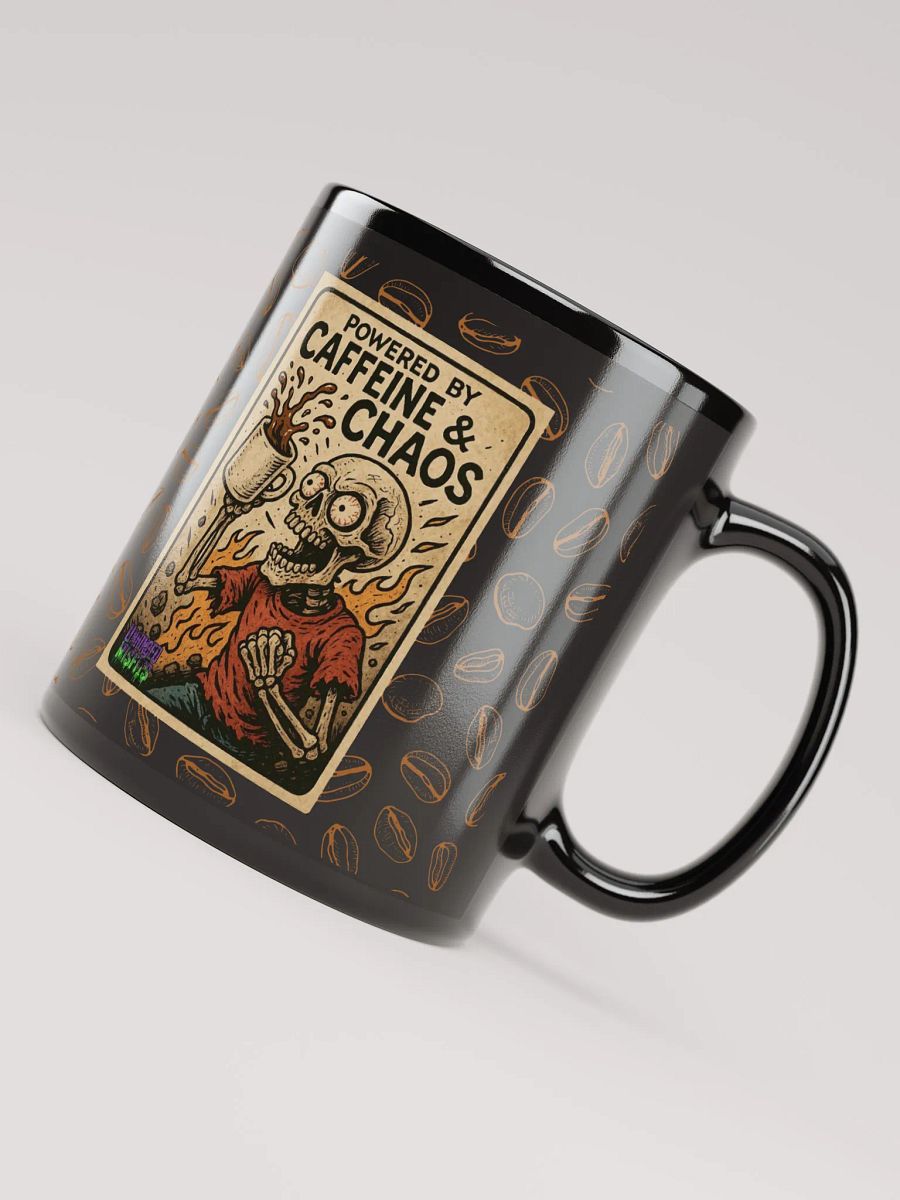 Powered by Caffeine & Chaos - Black Glossy Mug product image (8)