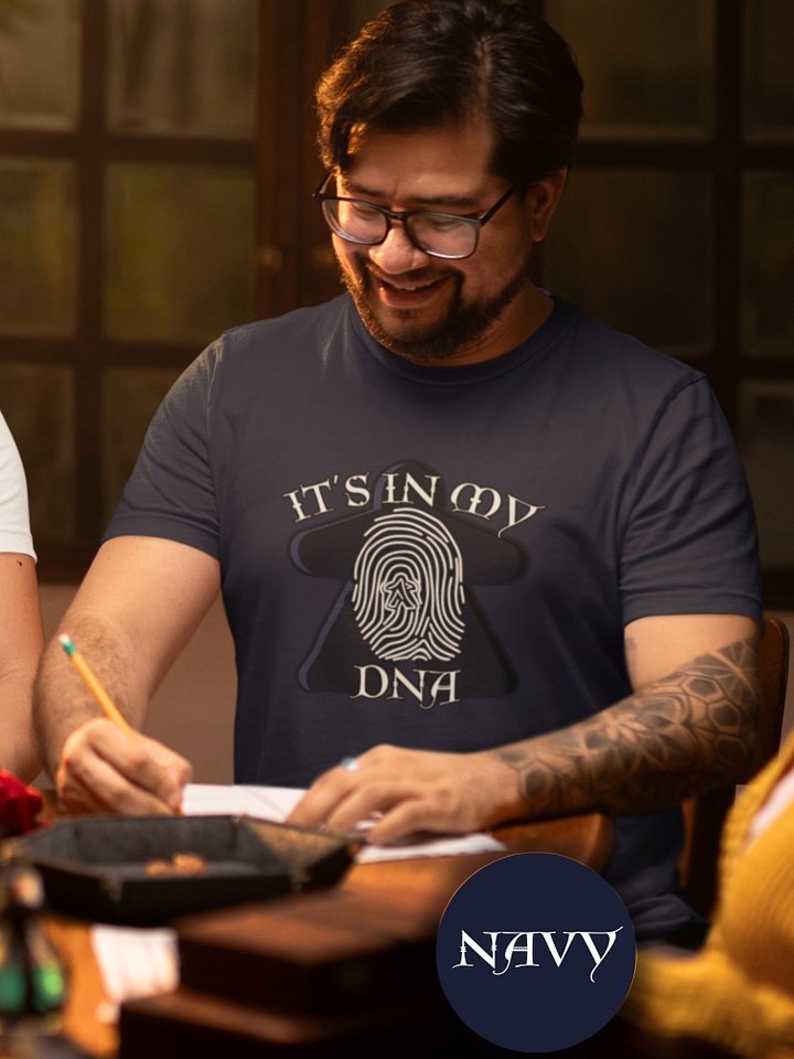 Meeple DNA Shirt for Board Gamers, Fingerprint Meeple Board Game T-shirt, It's in my DNA navy product image (1)