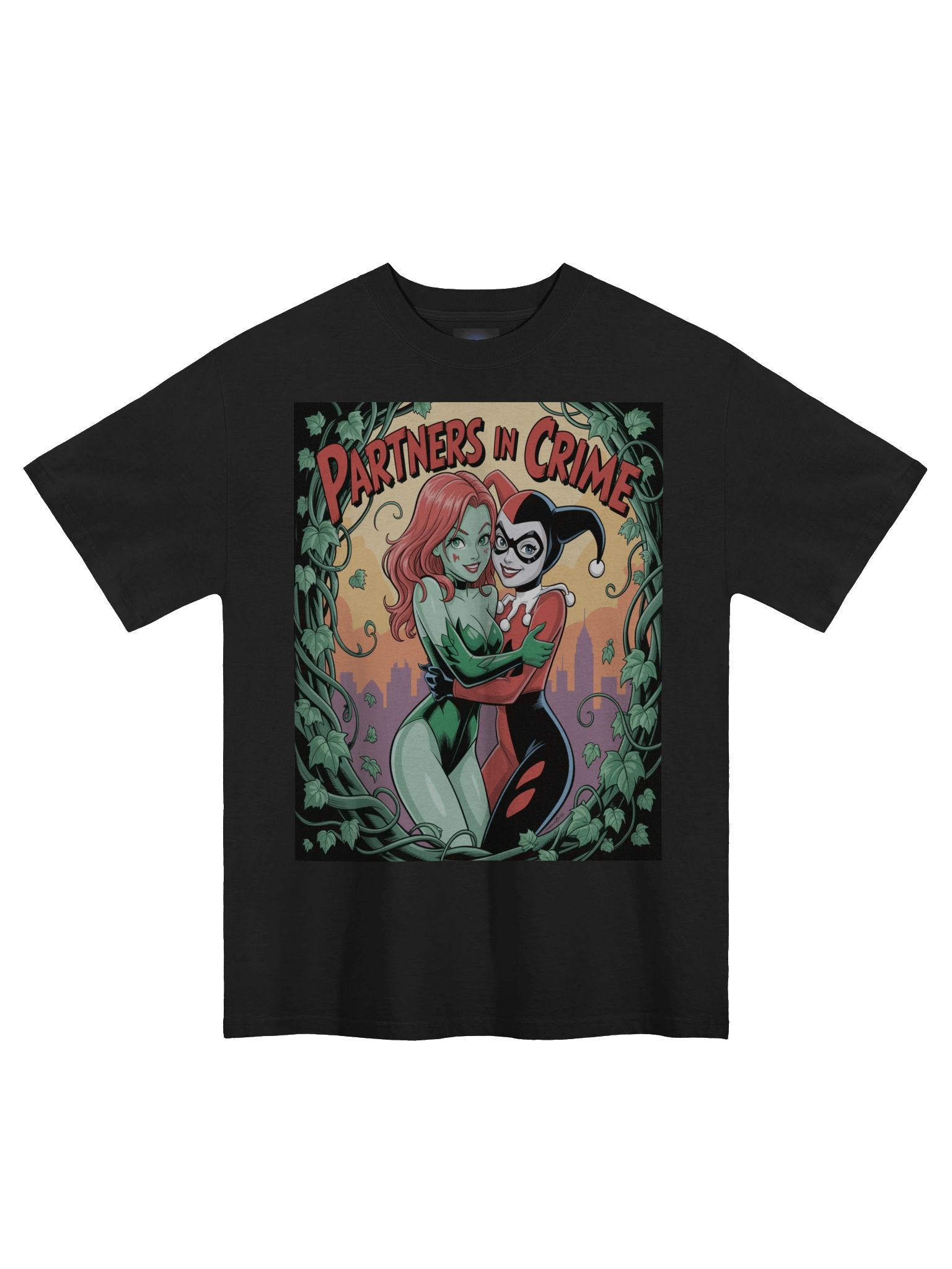 Partners in Crime: Poison Ivy & Harley Quinn Verdant Vows Oversized Faded Unisex T-Shirt product image (3)