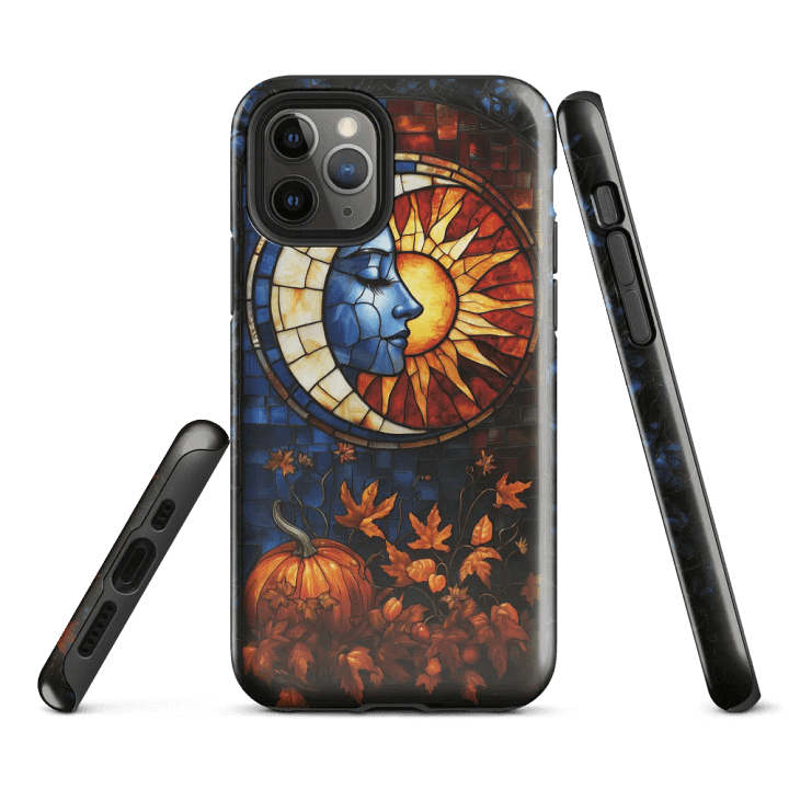 Celestial Sun & Moon with Fall Pumpkin, Stained Glass Effect - Tough Phone Case product image (1)
