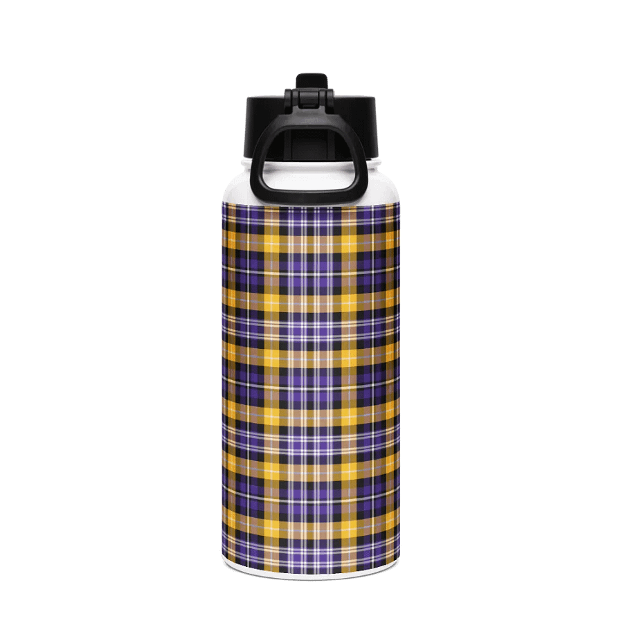 Purple and Yellow Gold Sporty Plaid Water Bottle product image (3)