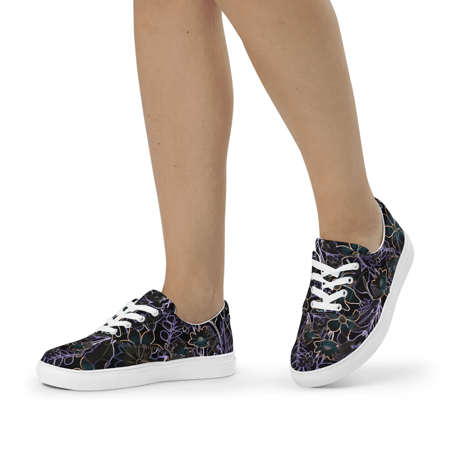 Trippy Dark Florals/Women's Lace-Up Canvas Shoes by Allcolor product image (9)