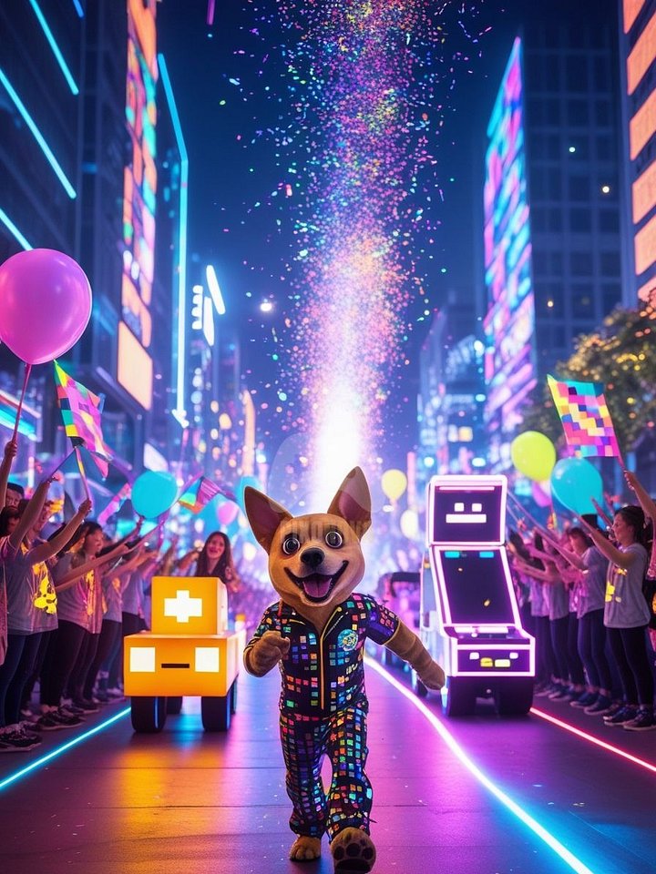 Pixel Party Parade – Track 9: Party Parade Protocol (Dog Mascot Edition) | 896x1344 px | 4 Variations | PNG + PDF product image (2)