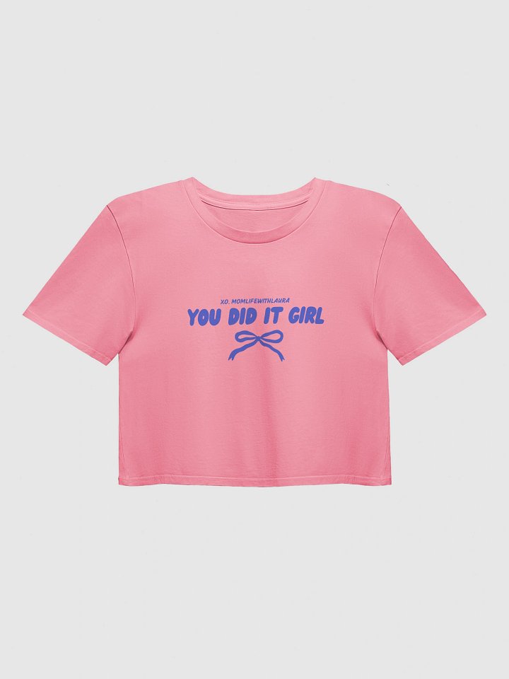 You Did it Girl Bow Cropped Tee - Blue/Pink product image (1)
