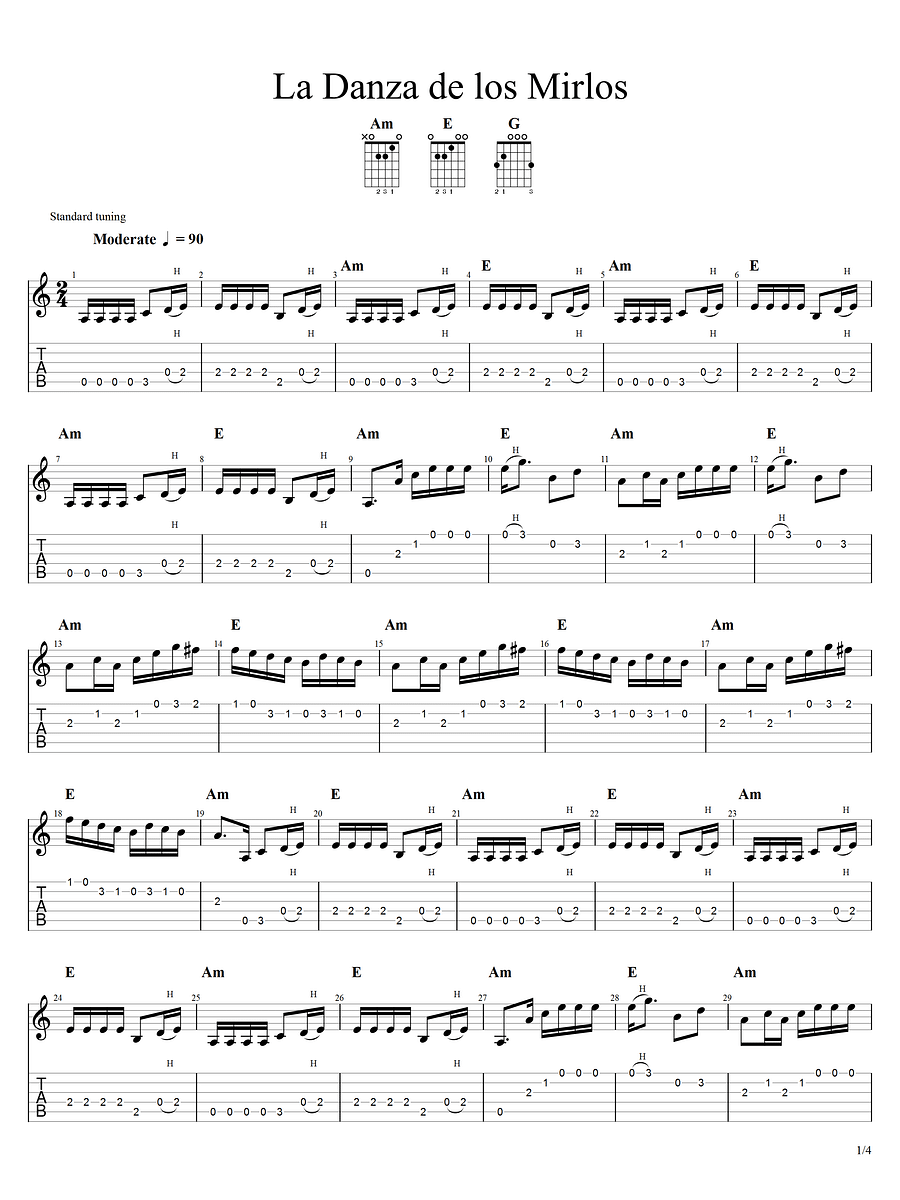 La Danza de los Mirlos - Partitura + Tabs + Guitar pro + Audio 2da guitarra product image (1)