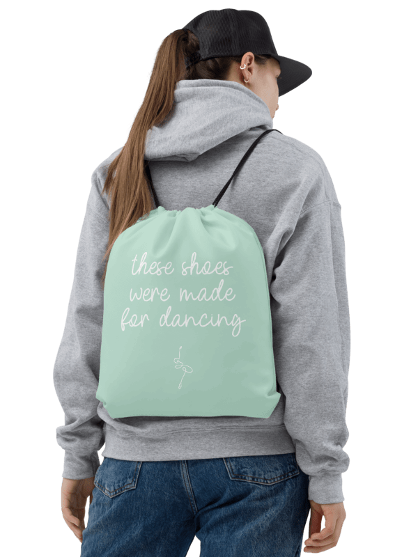 Drawstring Dance Bag | Mint with White Logo and Quote product image (2)