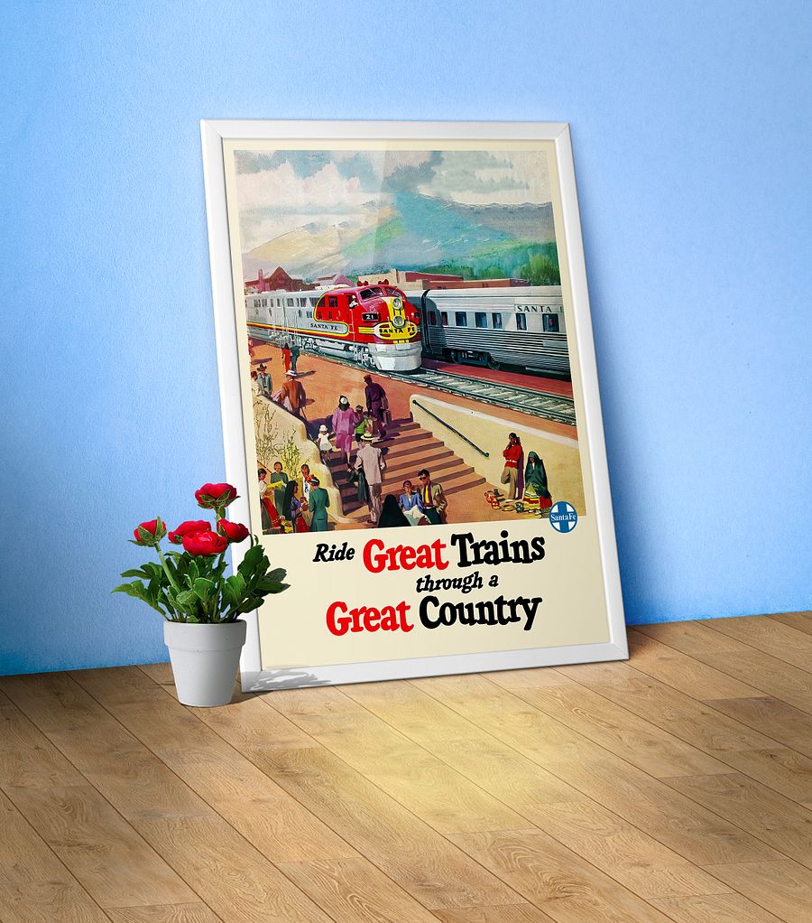 Santa Fe Railway, 1950s — retro train poster, vintage train art, train print, retro travel wall art product image (1)