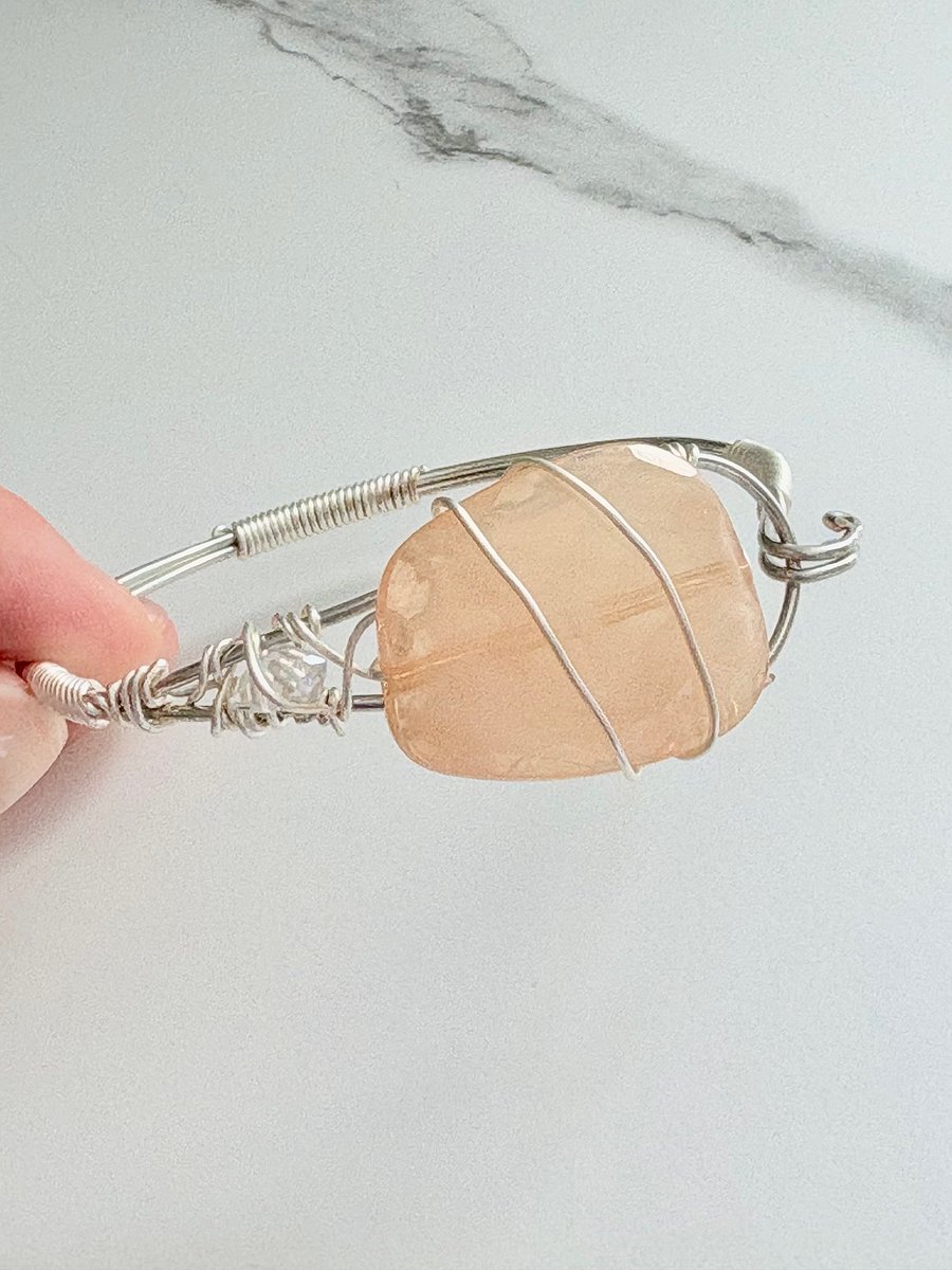 🌸 Blush Tide Wire-Wrapped Bracelet | Handmade 8" Diameter | Rose Quartz-Inspired | Coastal Charm by Monique Faella Designs™ | MFD-00184 product image (5)