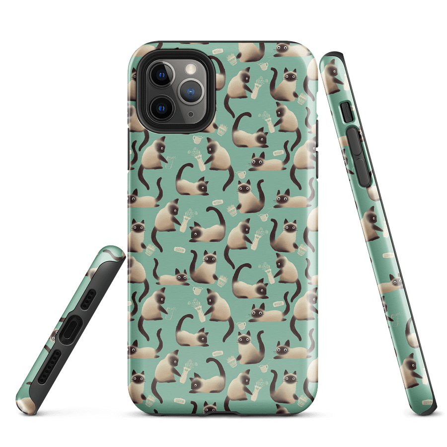 Bad Siamese Cats Knocking Stuff Over Patterned iPhone Case, Mint product image (5)