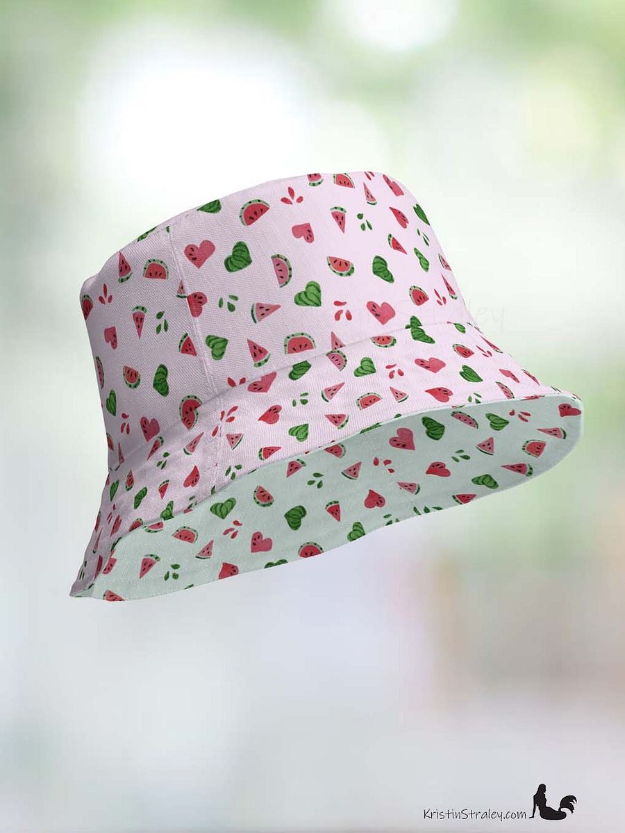 Watermelon Splash Reversible Bucket Hat Pink and Mint product image (8)