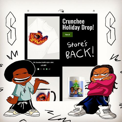 MERCH STORE IS BACK!

The Holiday drop brings a new Mr.Crunchee graffiti shirt and mug, new boogie man shirt, new Christmas m...