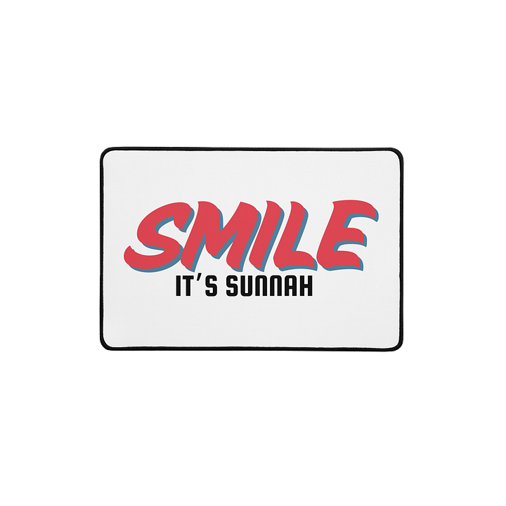 White "Smile It's Sunnah" Desk Mat in Vivid Red product image (1)