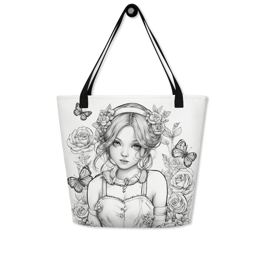 Monochrome Girl, Roses and Butterflies Design Tote Bag product image (6)