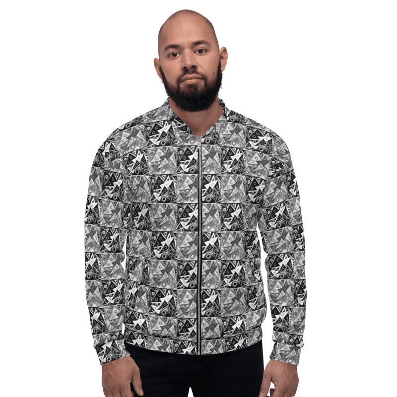 Abstract Triangles in Grey, Black and White Unisex Bomber Jacket product image (11)