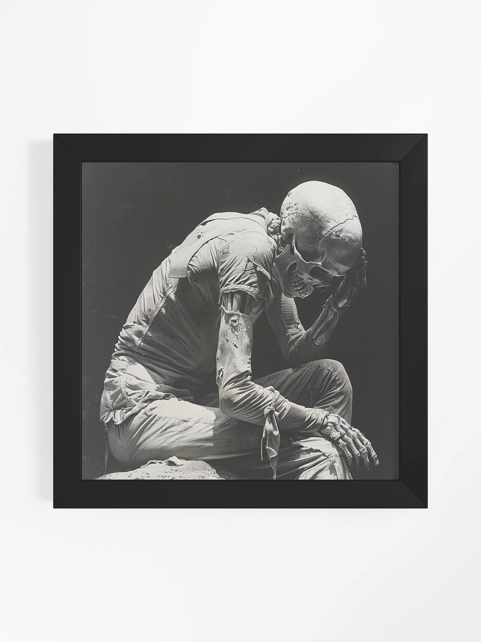 Skeleton in Thought Black and White Framed Wall Art product image (1)