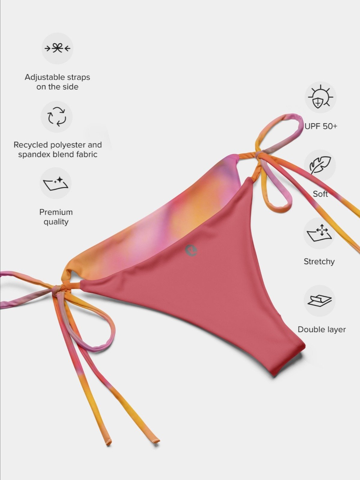 Recycled String Bikini Bottom "Sweet Pastel Tie Dye in Orange Light Pink" product image (6)