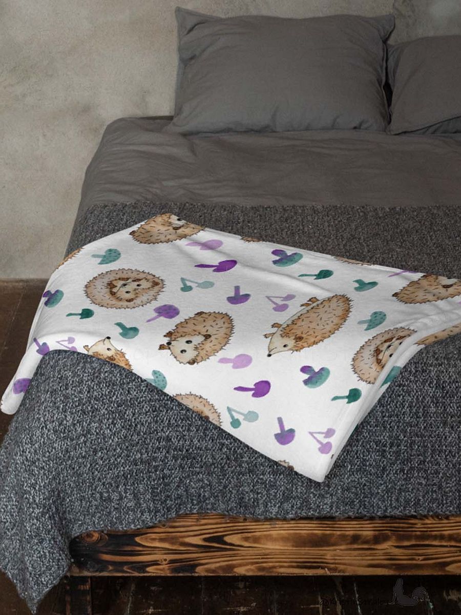 Hedgehogs & Mushrooms Fleece Throw Blanket product image (5)