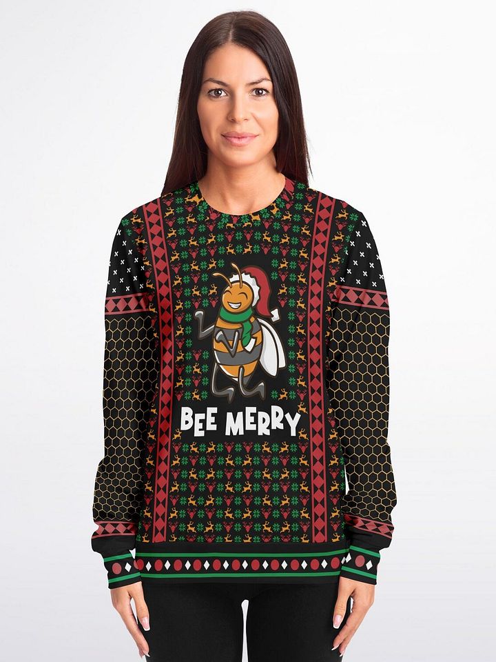 Bee Merry Ugly Christmas Sweater | Funny Holiday Sweatshirt | Cute Bumble Bee Santa Hat Winter Party Outfit | Unisex Holiday Gift product image (1)