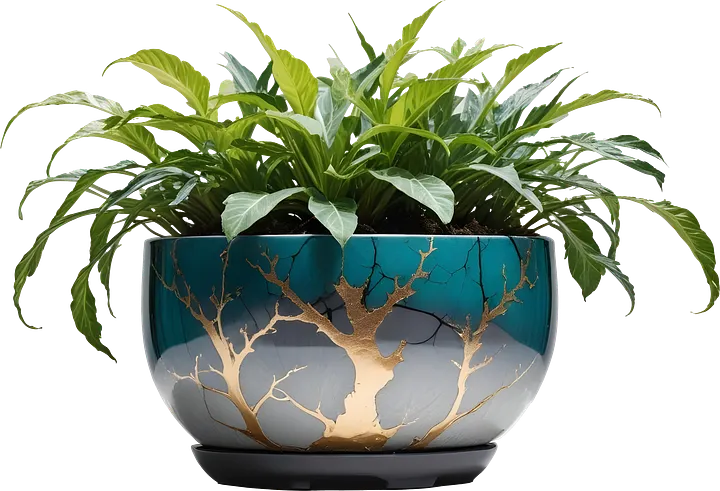 Kintsugi Tranquility – Planter with Vibrant Foliage PNG product image (1)