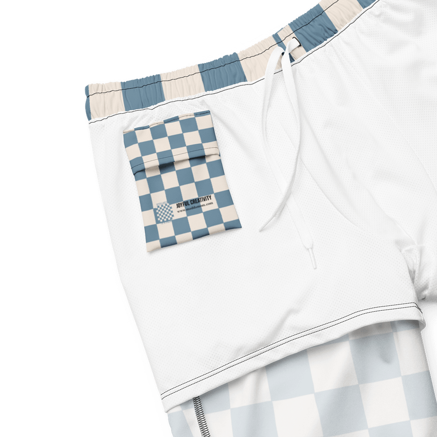 Stillness Move” Checkerboard Swim Shorts – Zen Meets Style (Dusty Blue & Cream) product image (6)