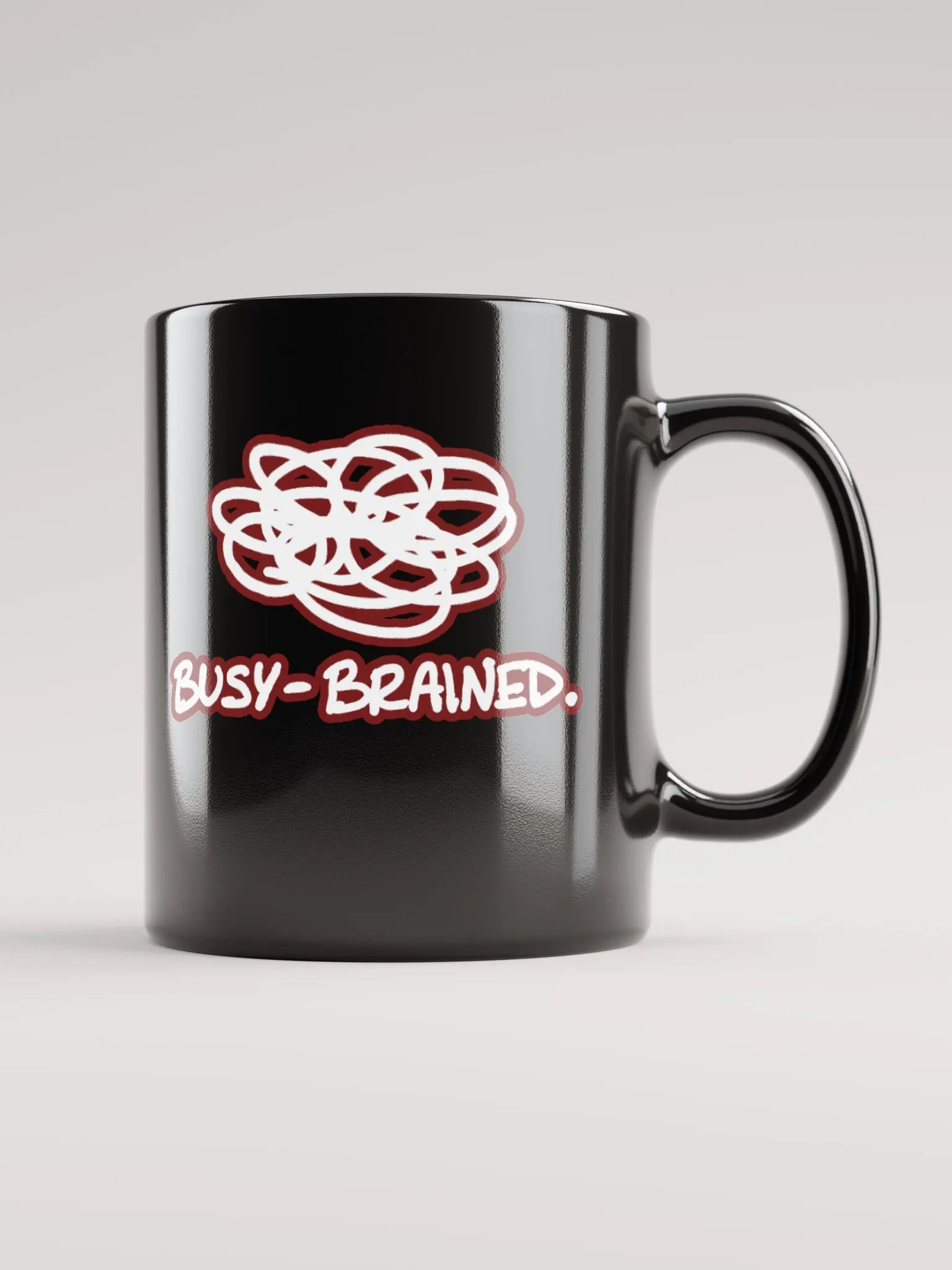 *not* mentally linear (lined design, #6D1616) glossy black mug product image (11)
