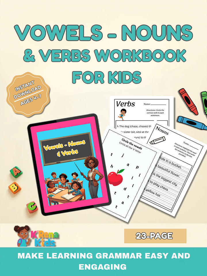 Vowels, Nouns, & Verbs Workbook product image (1)