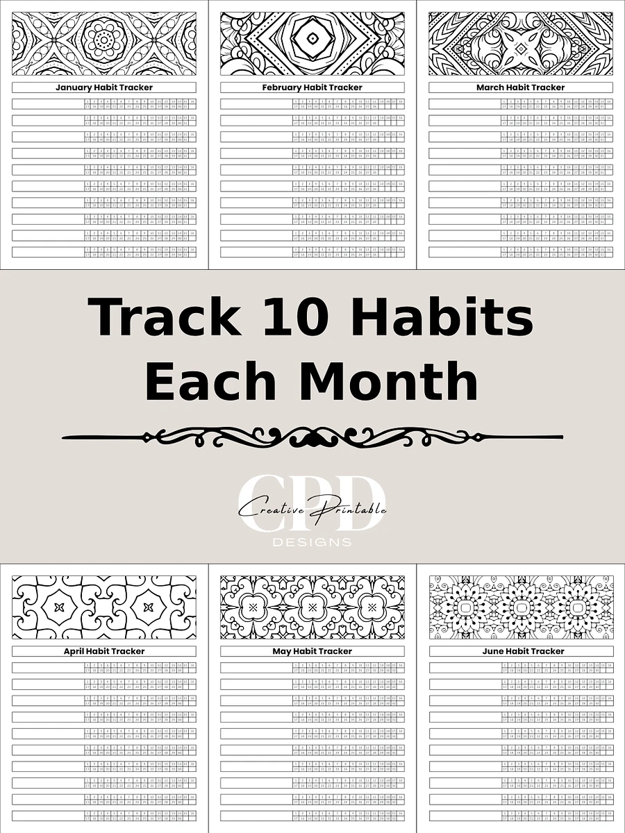 Printable 12-Month Habit Tracker With Coloring Patterns product image (2)