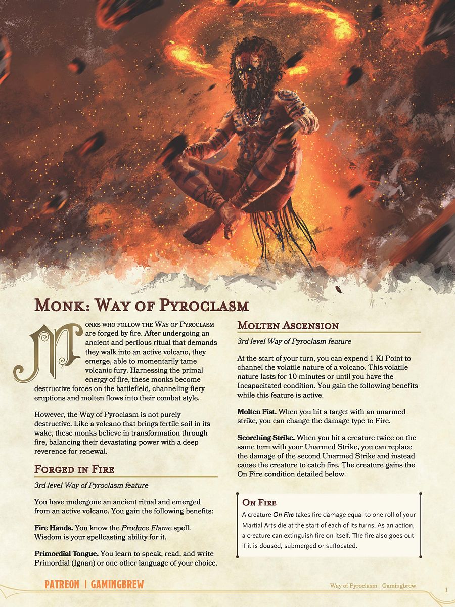 Way of Pyroclasm | 5E Monk Subclass product image (2)