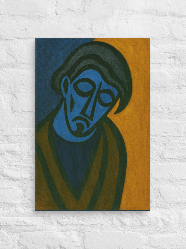 “Split Silence” – Abstract Blue Portrait Canvas – Geometric Cubist Wall Art product image (2)