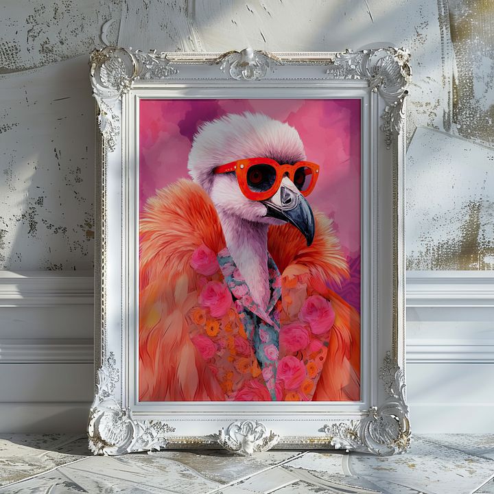 Anthropomorphic Flamingo in Orange Fur Funky Animal Portrait product image (13)