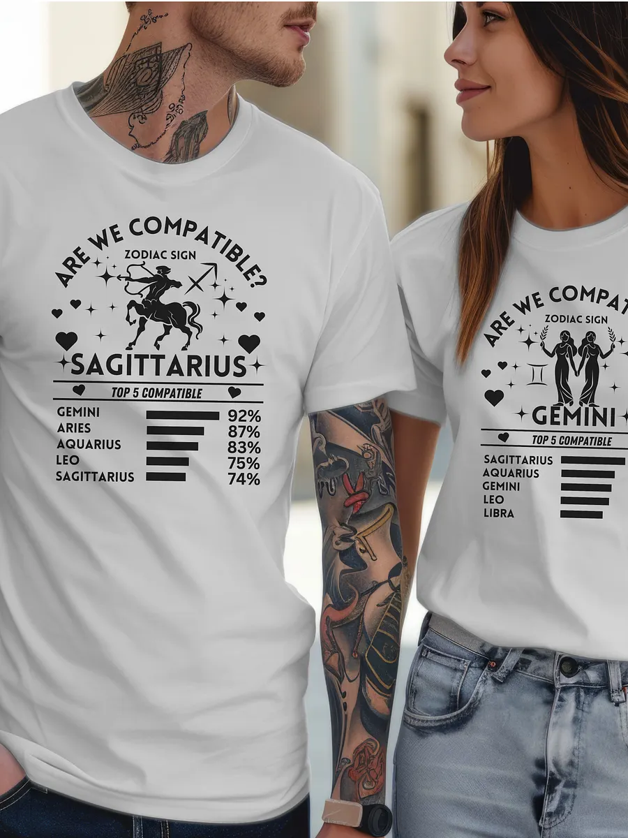 Sagittarius Zodiac Sign Romantic Compatibility T-Shirt - Bella Canvas 3001 Unisex Staple T-Shirt - Light Colors product image (2)