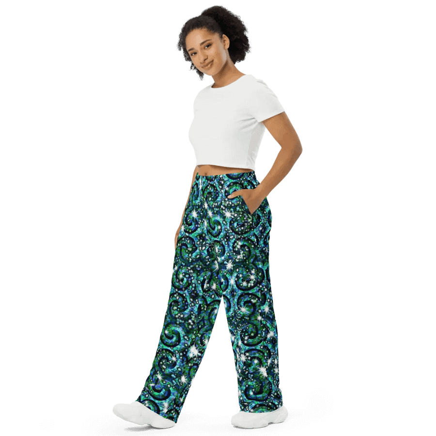 Green Blue Sparkle Swirl Wideleg Pants product image (4)