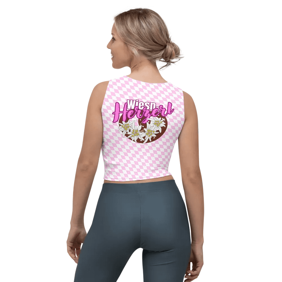 Wiesn-Herzerl Crop T-Shirt Oktoberfest - Rosa-Weisse Rauten product image (8)