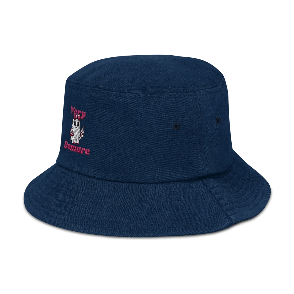 Very Demure Cute Ghost Embroidered Denim Bucket Hat product image (5)