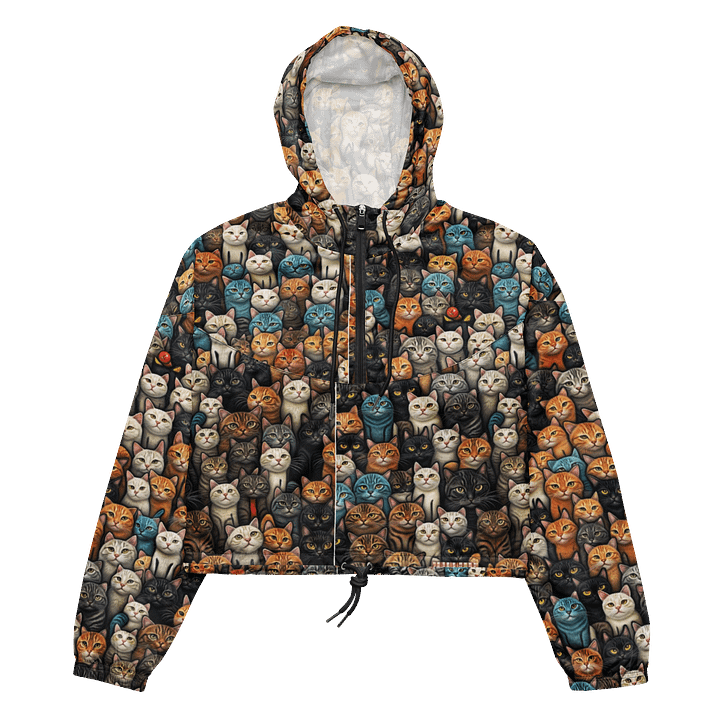 Playful Cat Grid Illustration Style Women's Cropped Windbreaker product image (2)
