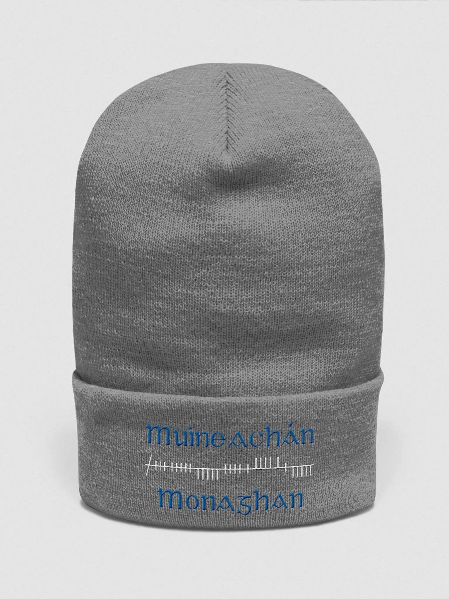 Monaghan/Muineachán Orthodox style Ogham, blue and white embroidered Cuffed Beanie product image (11)