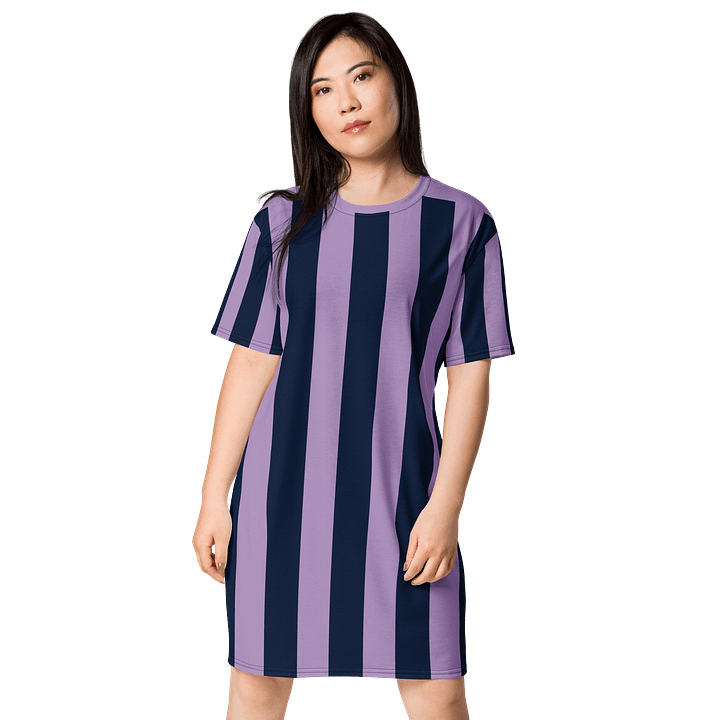 Exclusive Navy & Lavender Striped Oversized T-Shirt Dress | TDS Music product image (1)