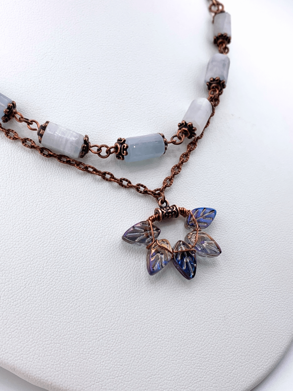 Blue Copper Leaves Necklace and Earrings Set product image (4)
