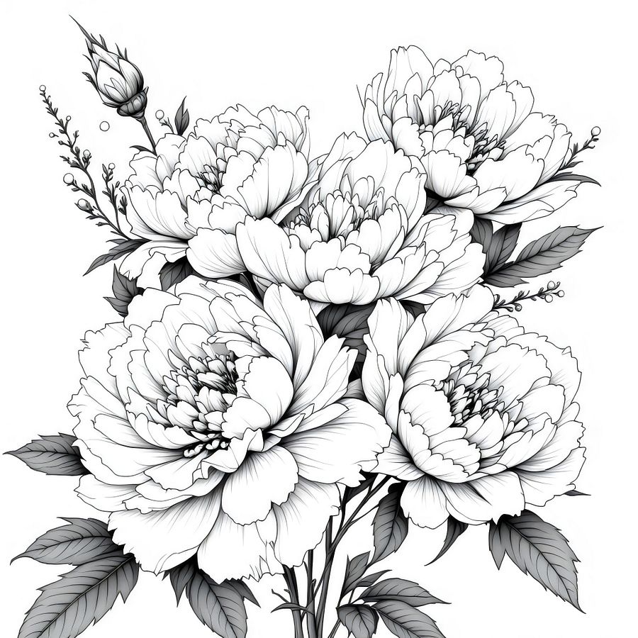 Bundle of 20 Pearl Peonies Illustration Digital Clipart - Elegant Floral Designs for Crafts, Invitations, and Decor product image (6)