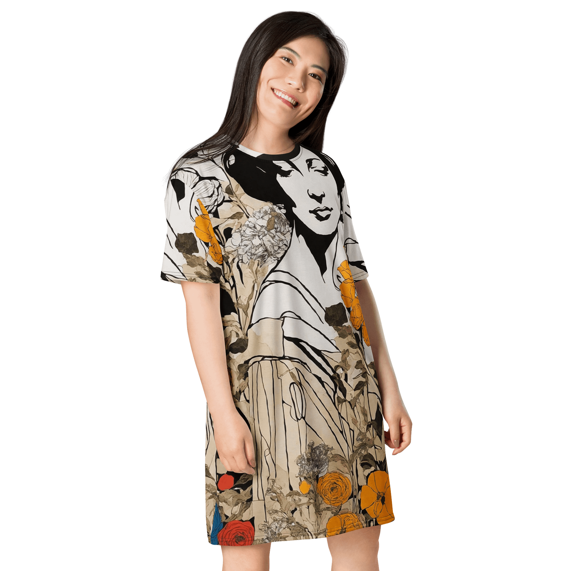 Serene Floral Harmony T-Shirt Dress product image (4)