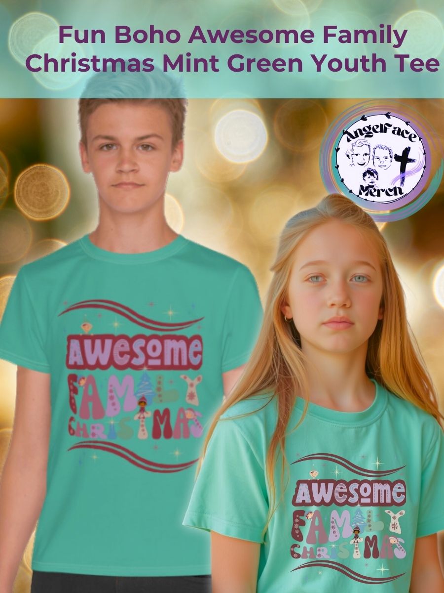 Fun Boho Awesome Family Christmas Mint Green Youth Tee product image (1)