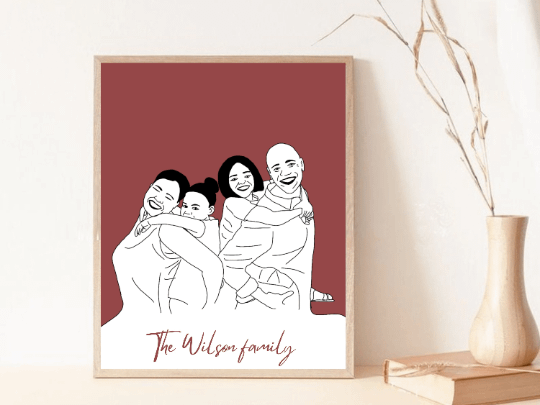 Black and White Custom Portrait from Photo, One Line Drawing, Family Illustration, Custom Minimalist Drawing, Valentine Gift, custom drawing product image (2)