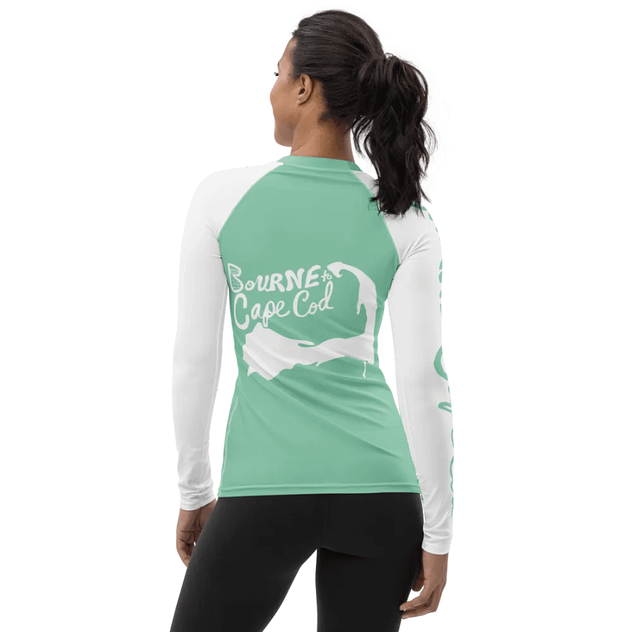 BOURNE to Cape Cod™ | Women's Rash Guard | BRN.2C.C.™ | Vista Blue Green with White Sleeves product image (2)