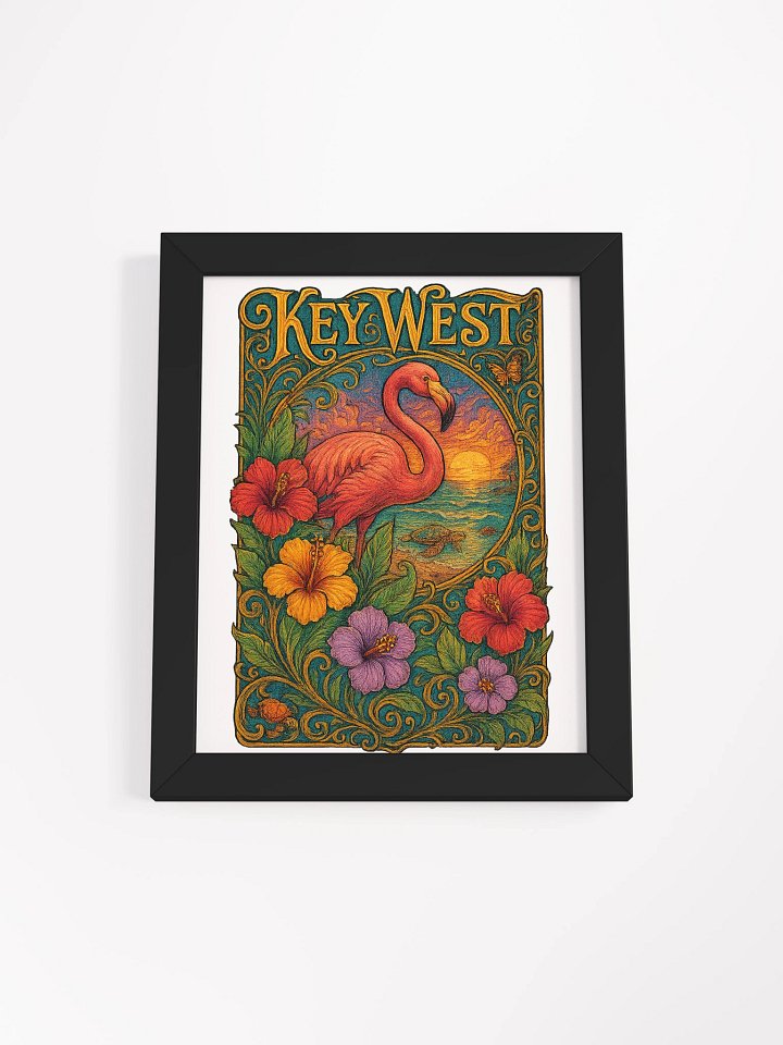 Key West Framed Poster with Flamingo and Hibiscus product image (1)