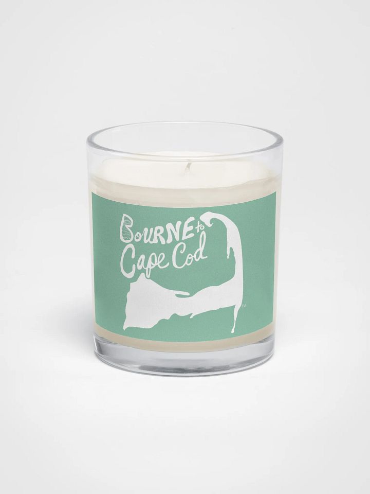BOURNE to Cape Cod™ | Beach Vibes Candle | Unscented Soy Wax in Glass Jar | White Logo on Vista Blue Green product image (1)