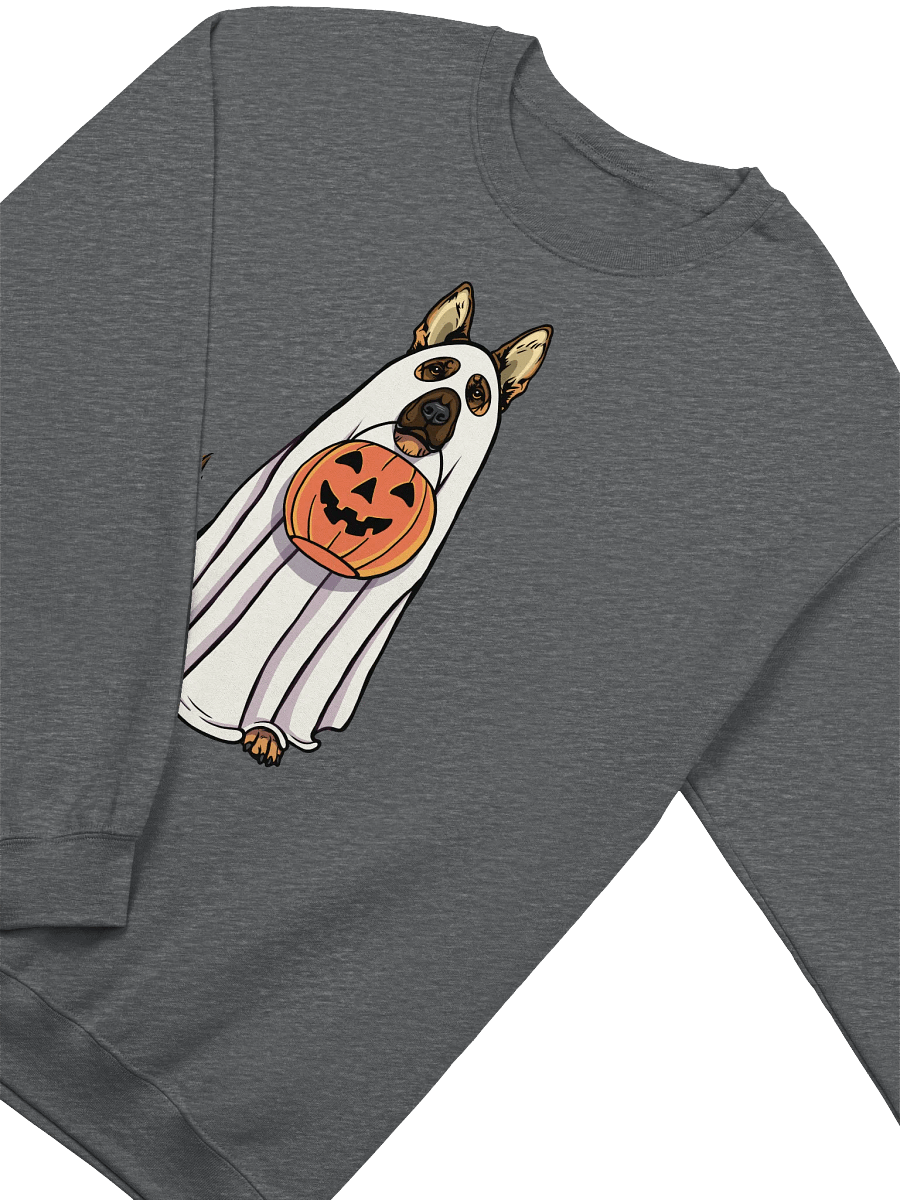 Funny Halloween German Shepherd Sweatshirt | Funny GSD Wearing a Ghost Costume and Holding a Pumpkin Basket product image (8)
