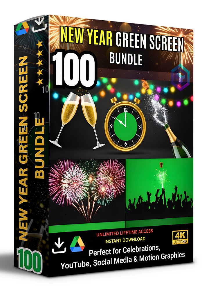 100 STUNNING NEW YEAR GREEN SCREEN CLIPS BUNDLE FOR FESTIVE VIDEO PROJECTS product image (1)