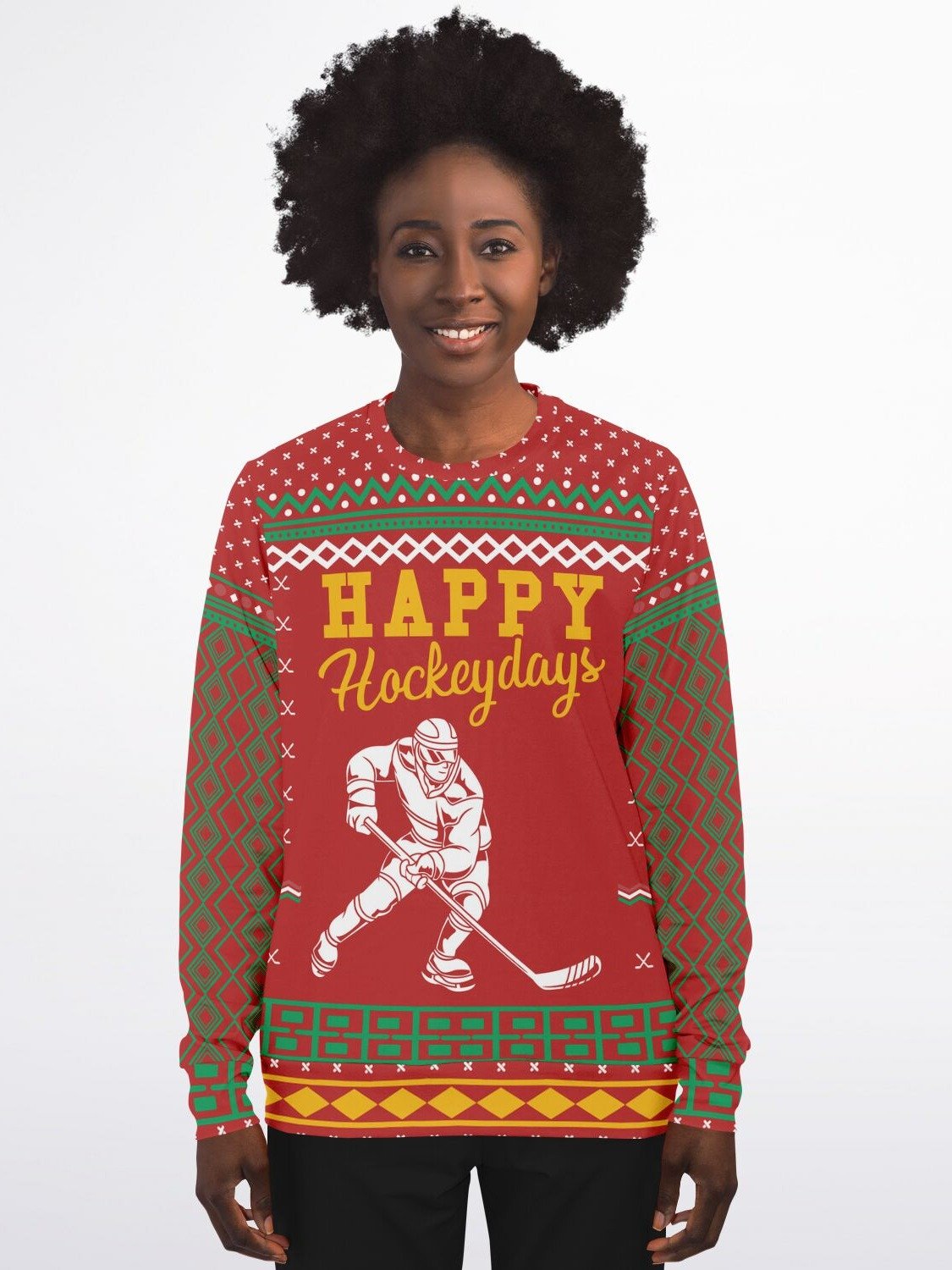 "Happy Hockeydays" Ugly Christmas Sweater | Funny Hockey Holiday Sweatshirt | Hockey Fan Winter Outfit product image (7)