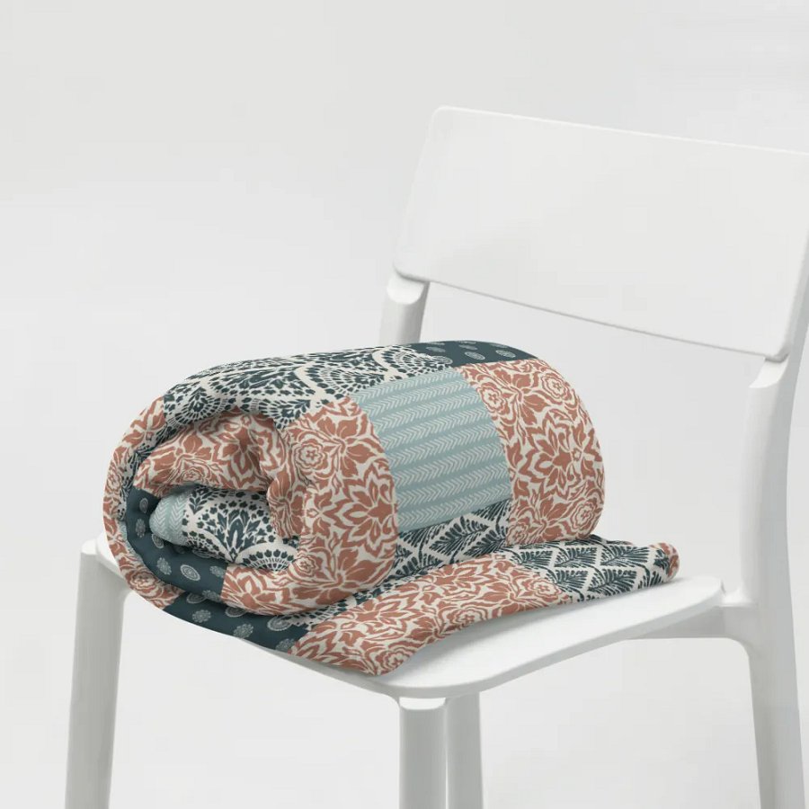 Boho Santa Fe Damask Patchwork Throw Blanket product image (6)