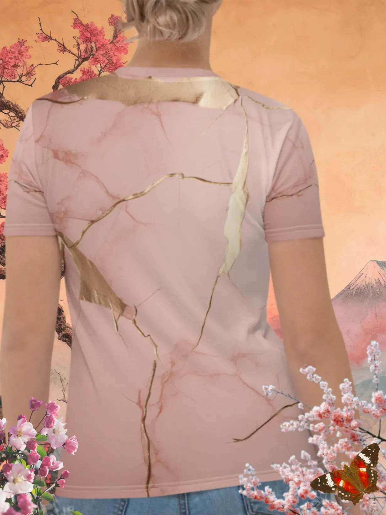 Peach & Gold Kintsugi Print T-Shirt product image (4)